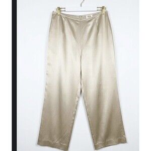 Talbots Petites Pure Silk Trousers Size 14P Champagne Gold Satin Wide Leg Pants